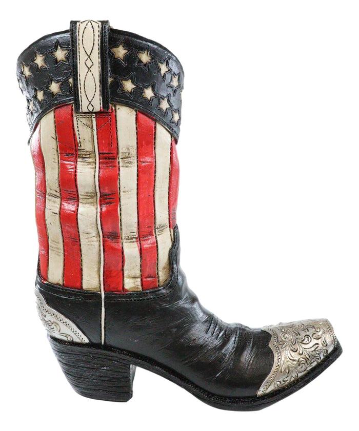 Ebros Gift Rustic Western American Flag Old Faithful Patriotic Cowboy Boot Floral Vase