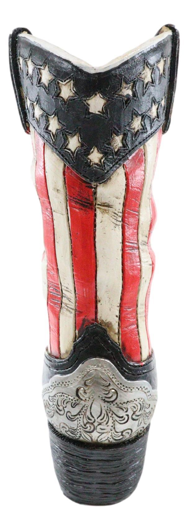 Ebros Gift Rustic Western American Flag Old Faithful Patriotic Cowboy Boot Floral Vase
