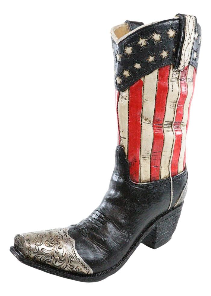 Ebros Gift Rustic Western American Flag Old Faithful Patriotic Cowboy Boot Floral Vase