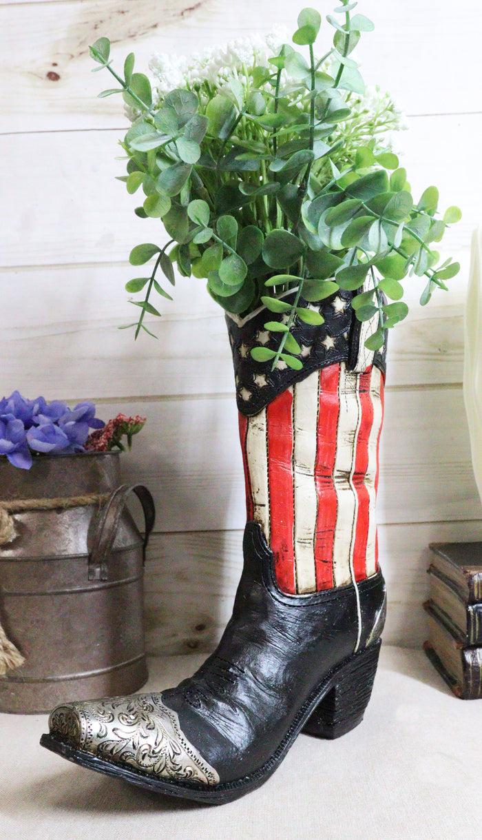 ebros gift Rustic Western American Flag Old Faithful Patriotic Cowboy Boot Floral Vase
