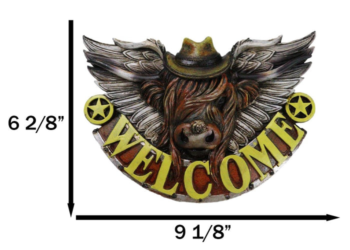 Ebros Gift Rustic Western Angel Winged Cowboy Hat Cow Country Welcome Sign Wall Decor