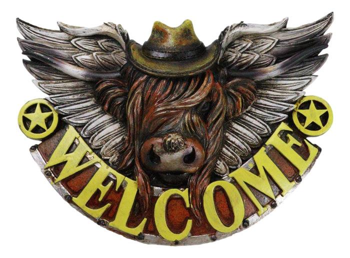 ebros gift Rustic Western Angel Winged Cowboy Hat Cow Country Welcome Sign Wall Decor