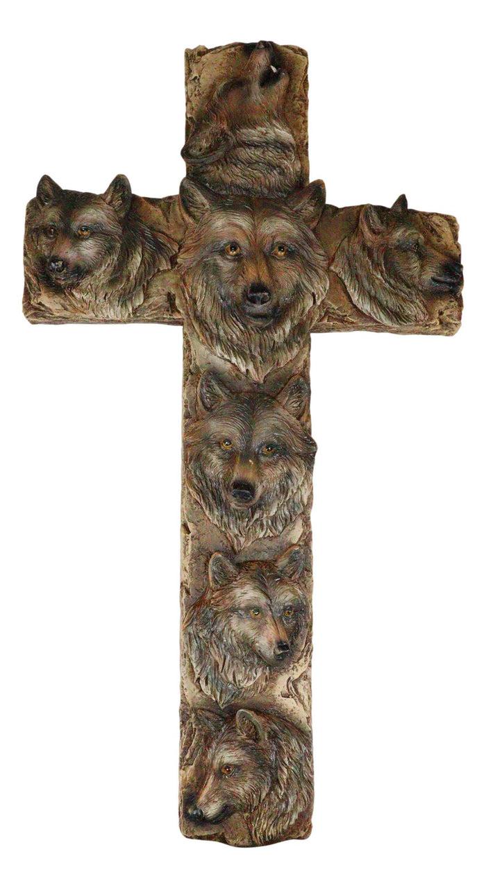 Ebros Gift Rustic Western Animal Totem Spirit Wolves Howling Gray Wolf Wall Cross Decor