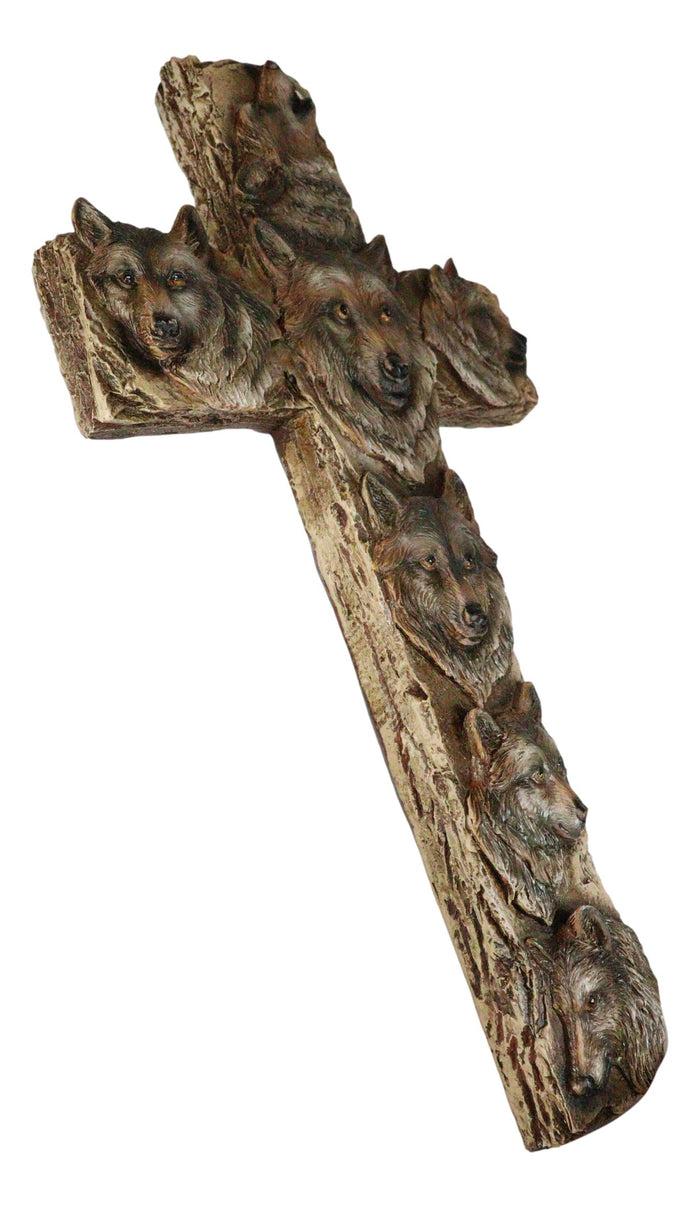 Ebros Gift Rustic Western Animal Totem Spirit Wolves Howling Gray Wolf Wall Cross Decor