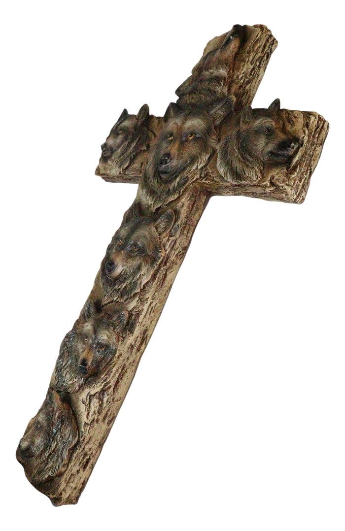 Ebros Gift Rustic Western Animal Totem Spirit Wolves Howling Gray Wolf Wall Cross Decor