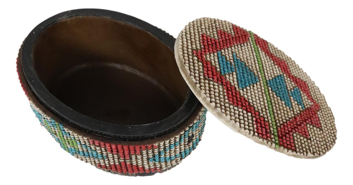 Ebros Gift Rustic Western Aztec Tribal Pattern Faux Wood Jewelry Trinket Decorative Box
