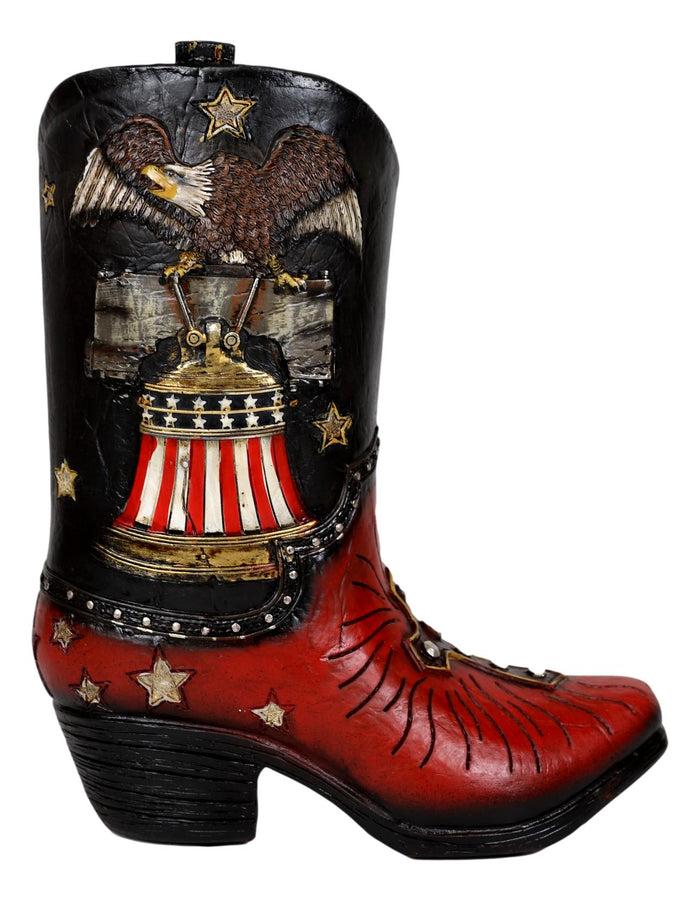 Ebros Gift Rustic Western Bald Eagle Clutching Liberty Bell Cowboy Boot Vase 7"H Figurine