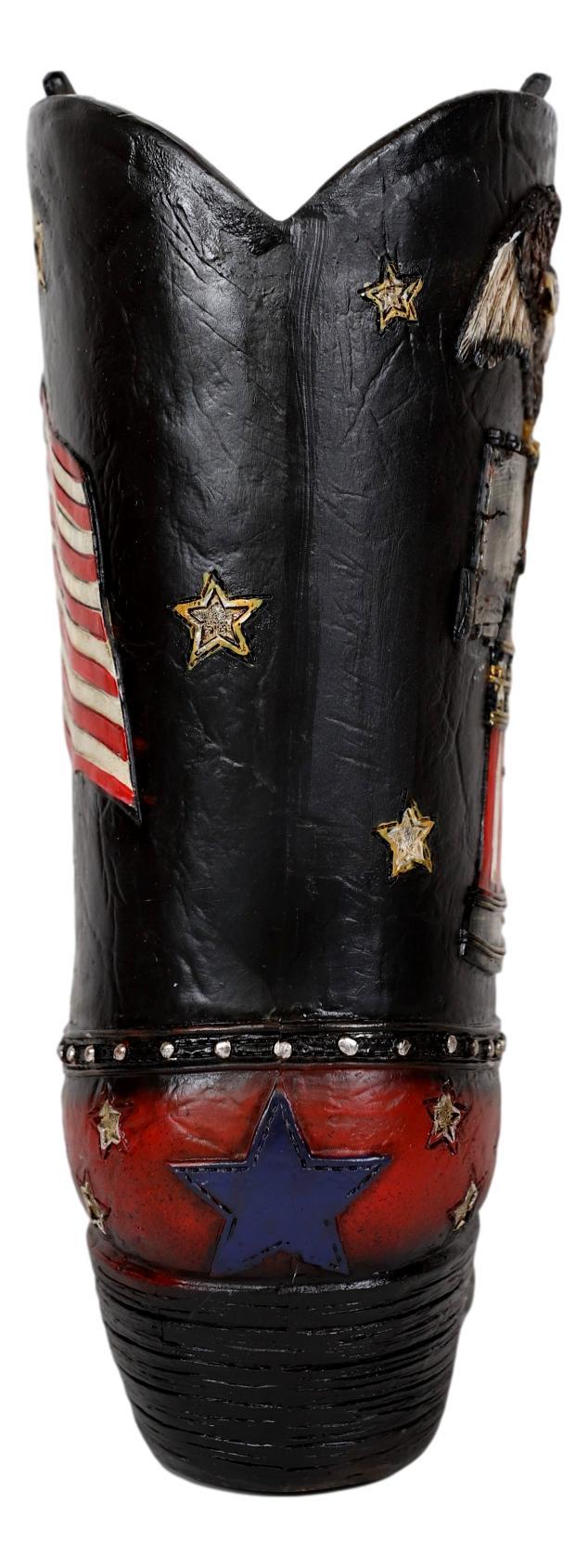 Ebros Gift Rustic Western Bald Eagle Clutching Liberty Bell Cowboy Boot Vase 7"H Figurine