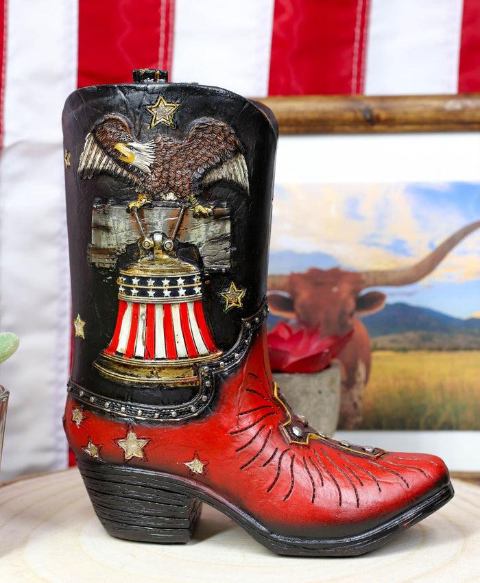 ebros gift Rustic Western Bald Eagle Clutching Liberty Bell Cowboy Boot Vase 7"H Figurine