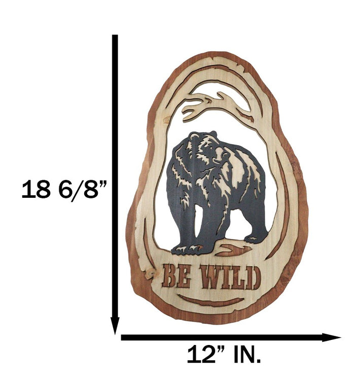 Ebros Gift Rustic Western Be Wild Black Bear Forest Tree Ring MDF Wood Cutout Wall Decor