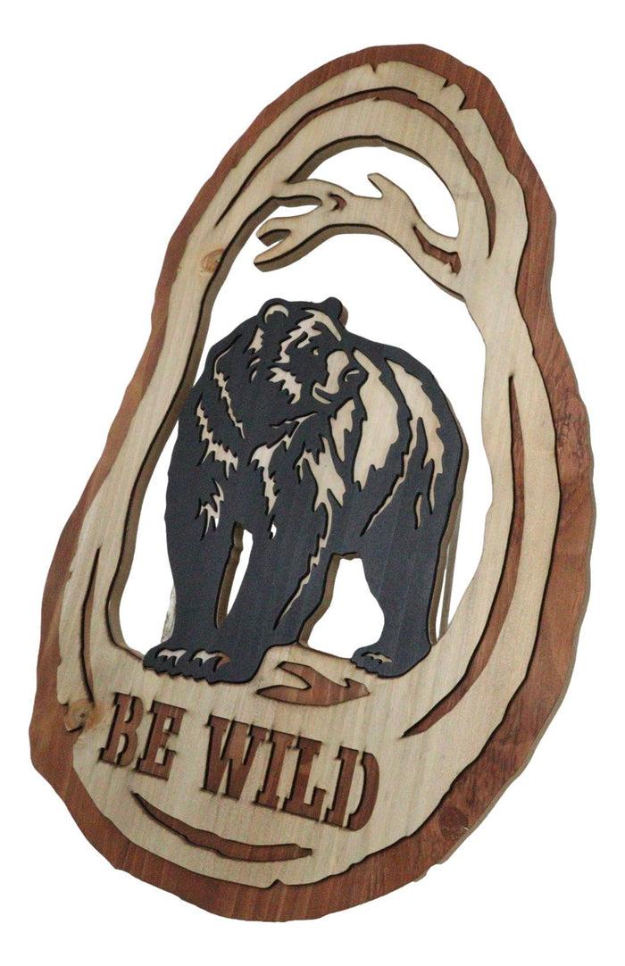 Ebros Gift Rustic Western Be Wild Black Bear Forest Tree Ring MDF Wood Cutout Wall Decor