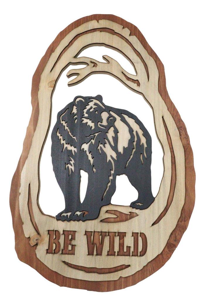 ebros gift Rustic Western Be Wild Black Bear Forest Tree Ring MDF Wood Cutout Wall Decor