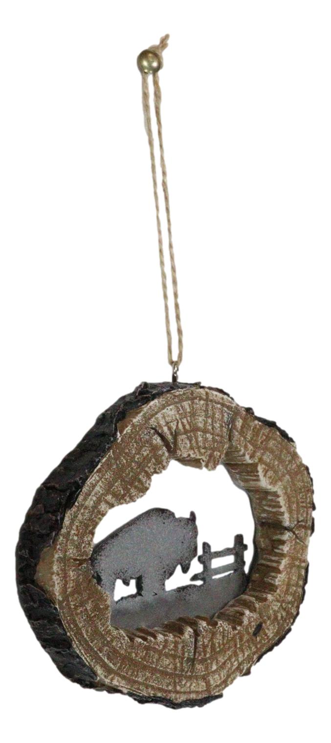 Ebros Gift Rustic Western Bison Buffalo Faux Wood Log Set Of 4 Christmas Tree Ornaments