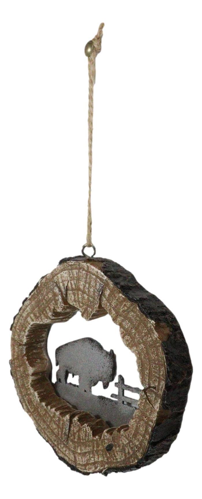 Ebros Gift Rustic Western Bison Buffalo Faux Wood Log Set Of 4 Christmas Tree Ornaments