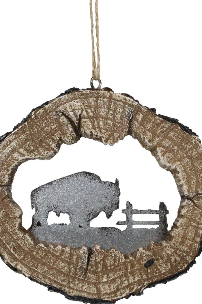 Ebros Gift Rustic Western Bison Buffalo Faux Wood Log Set Of 4 Christmas Tree Ornaments