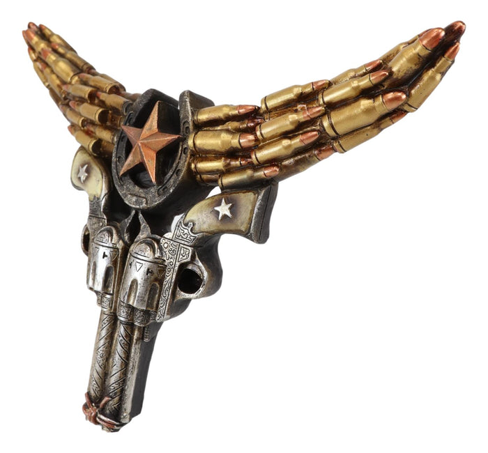 Ebros Gift Rustic Western Bison Bull Cow Skull W/ Horseshoe Star Bullet Casings Wall Decor