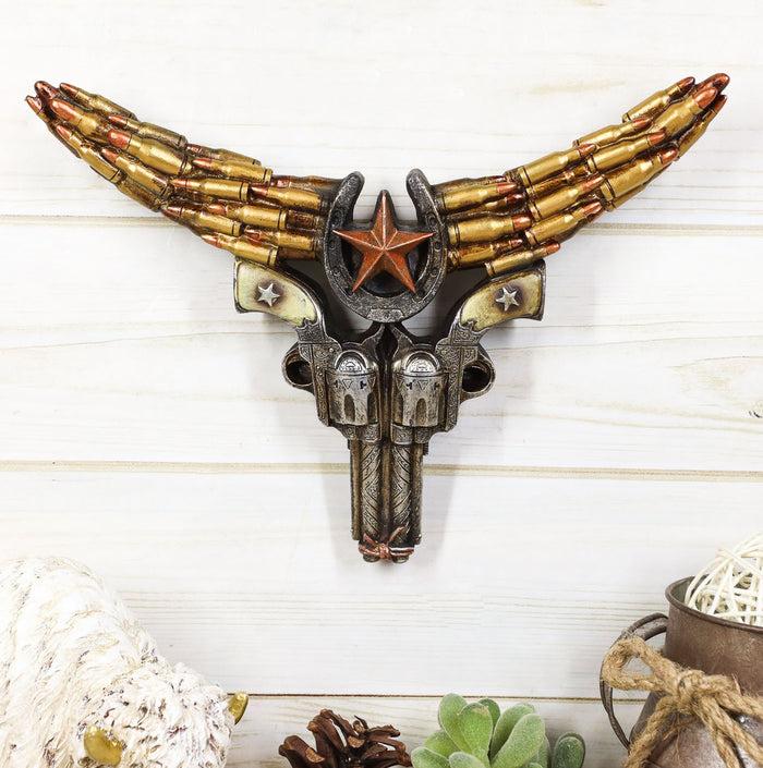 ebros gift Rustic Western Bison Bull Cow Skull W/ Horseshoe Star Bullet Casings Wall Decor