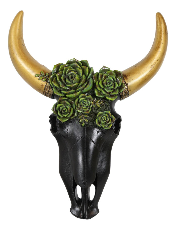 Ebros Gift Rustic Western Bison Bull Cow Skull With Green Floral Roses Wall Decor Plaque
