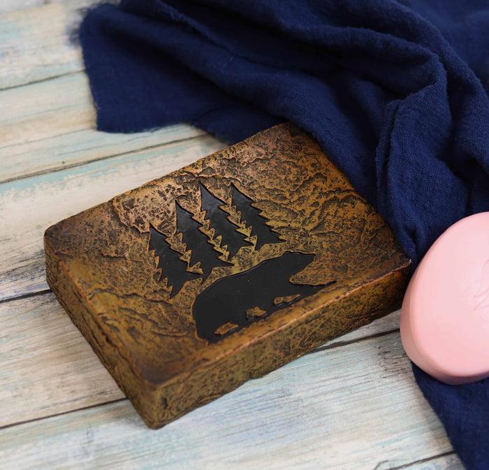 ebros gift Rustic Western Black Bear By Pine Trees Forest Silhouette Bar Soap Dish Holder