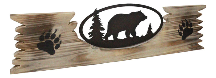 Ebros Gift Rustic Western Black Bear By Pine Trees Metal Cutout Wooden Plank Wall Decor