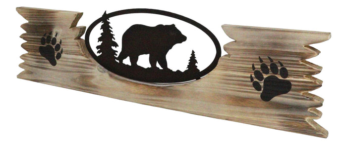 Ebros Gift Rustic Western Black Bear By Pine Trees Metal Cutout Wooden Plank Wall Decor