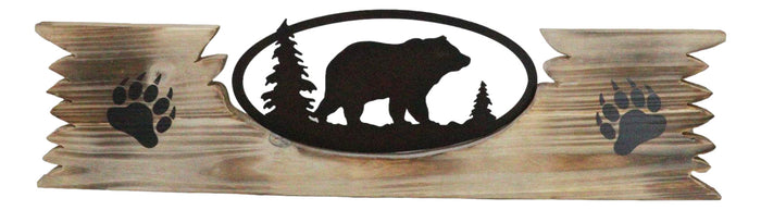 ebros gift Rustic Western Black Bear By Pine Trees Metal Cutout Wooden Plank Wall Decor