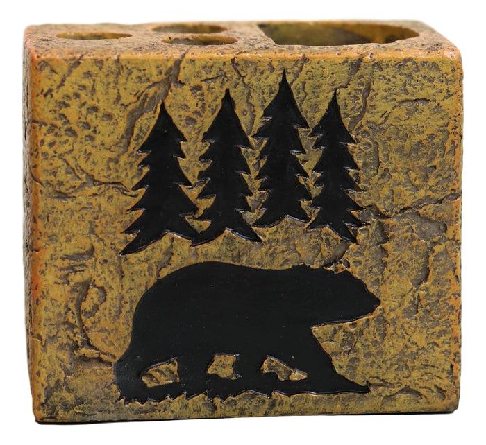 Ebros Gift Rustic Western Black Bear By Pine Trees Silhouette Toothbrush Toothpaste Holder