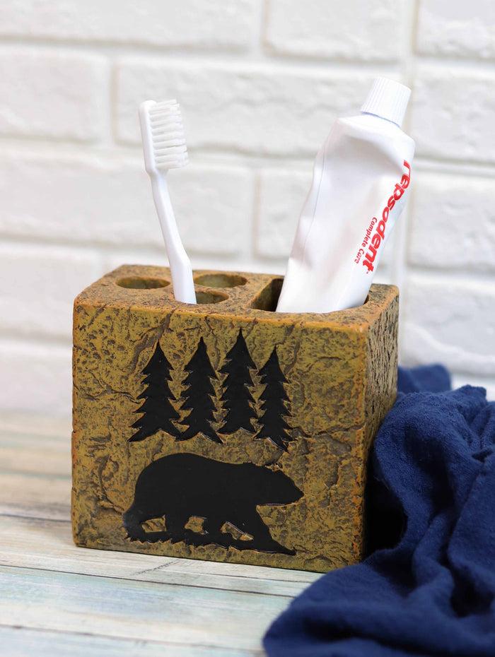 ebros gift Rustic Western Black Bear By Pine Trees Silhouette Toothbrush Toothpaste Holder
