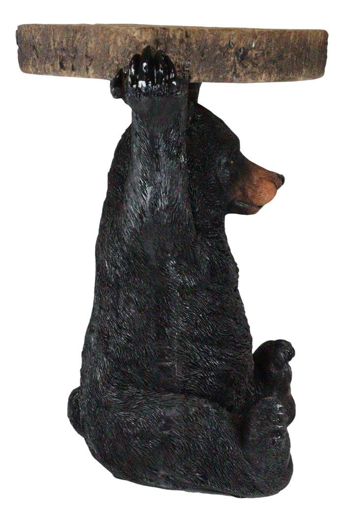 Ebros Gift Rustic Western Black Bear Cub Holding Faux Wood Slice Table Stand Figurine