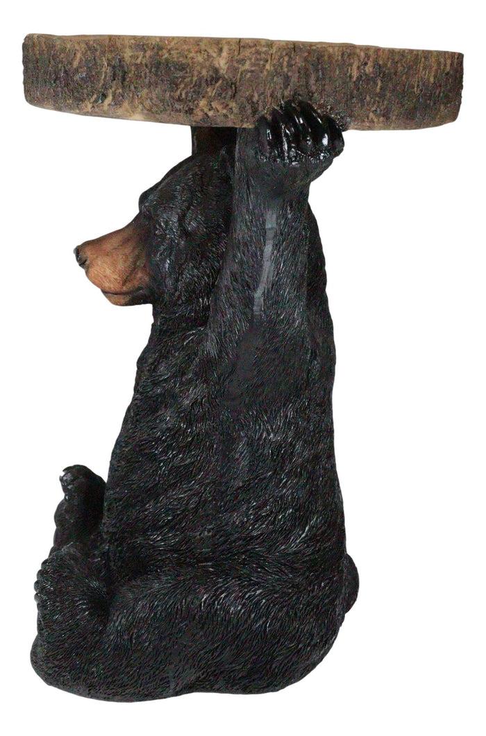 Ebros Gift Rustic Western Black Bear Cub Holding Faux Wood Slice Table Stand Figurine