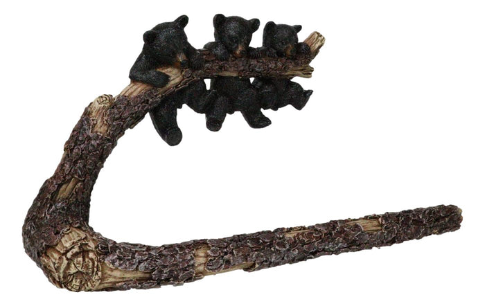 Ebros Gift Rustic Western Black Bear Cubs Hanging On Tree Branch Hand Towel Holder Bar