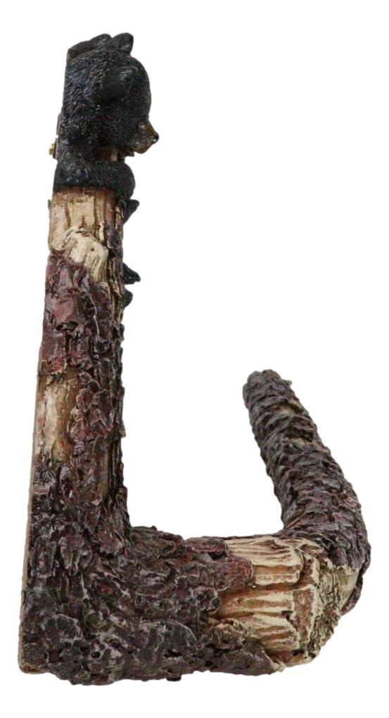 Ebros Gift Rustic Western Black Bear Cubs Hanging On Tree Branch Hand Towel Holder Bar