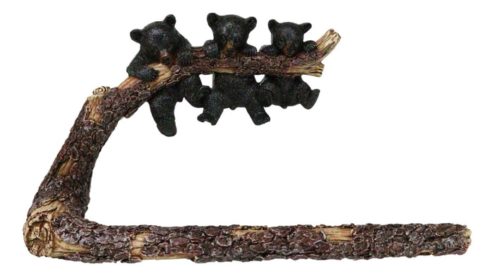 ebros gift Rustic Western Black Bear Cubs Hanging On Tree Branch Hand Towel Holder Bar