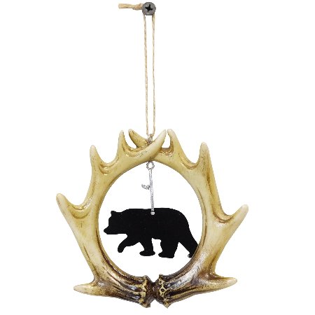 Ebros Gift Rustic Western Black Bear Cutout Deer Antlers Set Of 2 Christmas Tree Ornaments