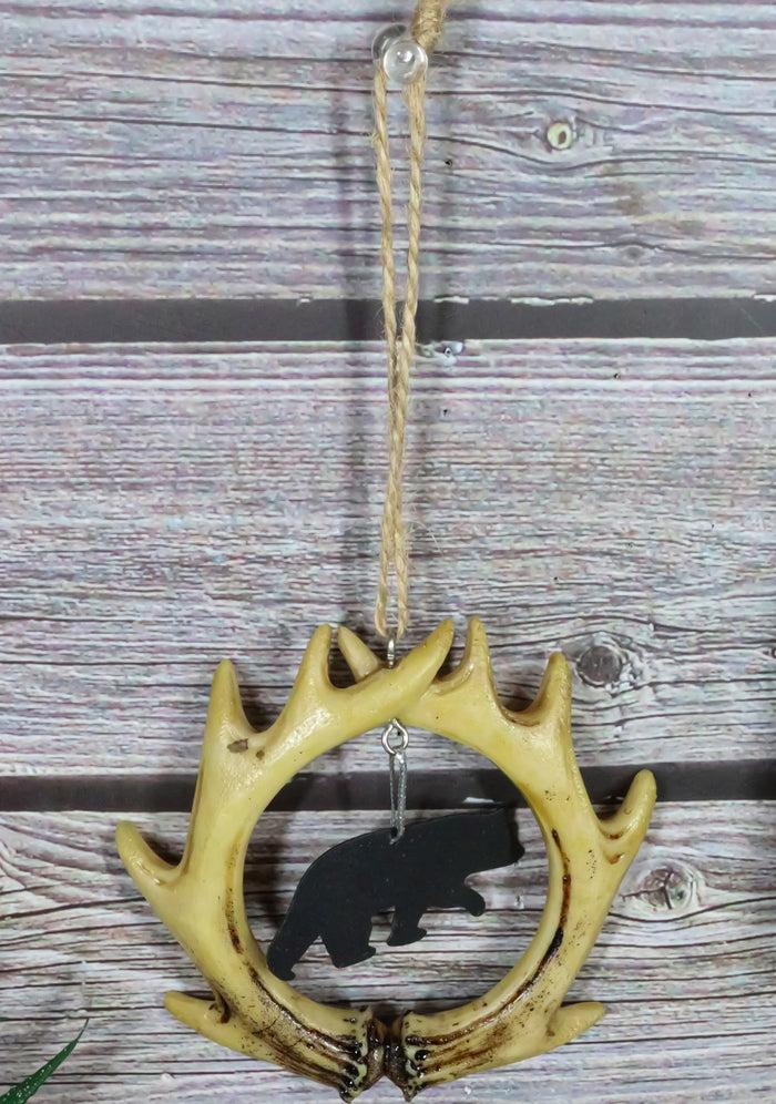 ebros gift Rustic Western Black Bear Cutout Deer Antlers Set of 2 Christmas Tree Ornaments