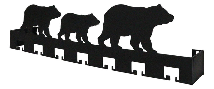 Ebros Gift Rustic Western Black Bear Family Multi Pegs Metal Wall Key Hooks Decor Plaque