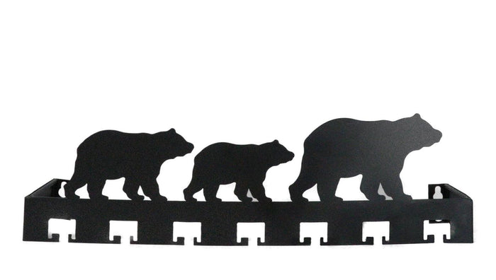 ebros gift Rustic Western Black Bear Family Multi Pegs Metal Wall Key Hooks Decor Plaque