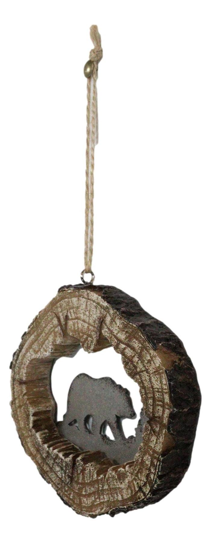 Ebros Gift Rustic Western Black Bear Faux Wood Log Slice Set Of 4 Christmas Tree Ornaments
