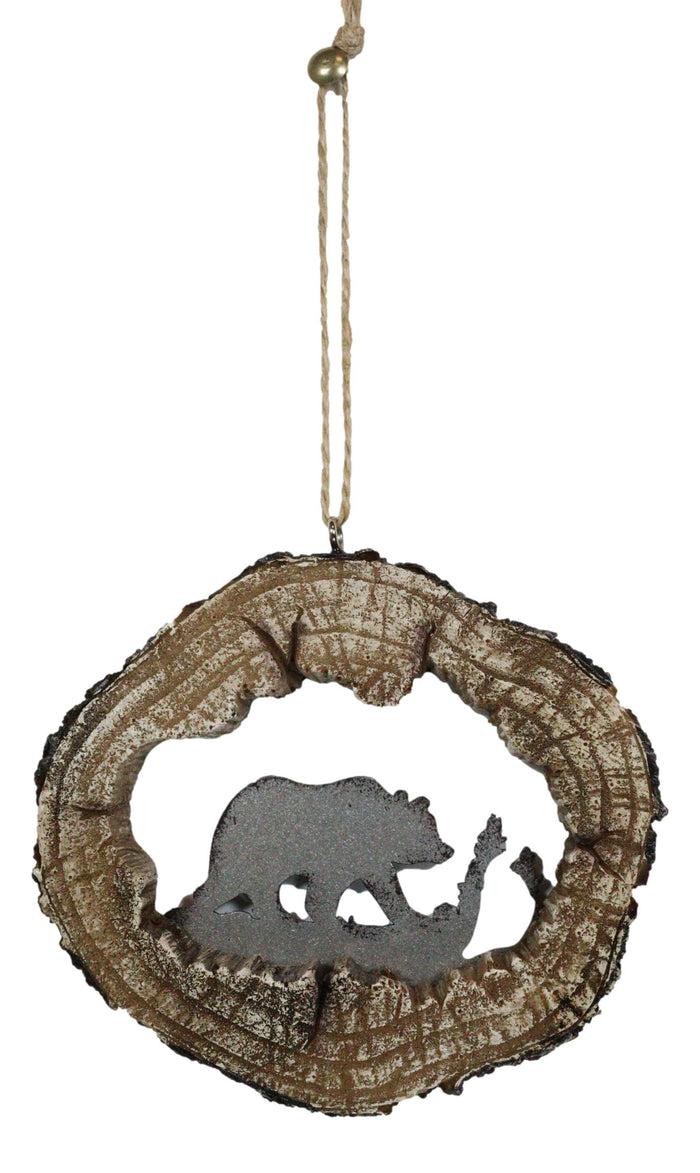 Ebros Gift Rustic Western Black Bear Faux Wood Log Slice Set Of 4 Christmas Tree Ornaments