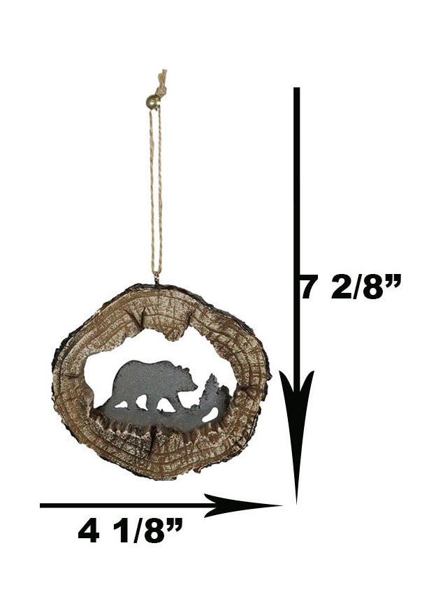 Ebros Gift Rustic Western Black Bear Faux Wood Log Slice Set Of 4 Christmas Tree Ornaments