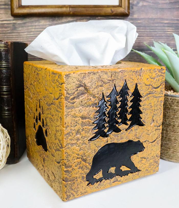 Ebros Gift Rustic Western Black Bear Pine Trees Forest Silhouette Tissue Box Cover Holder