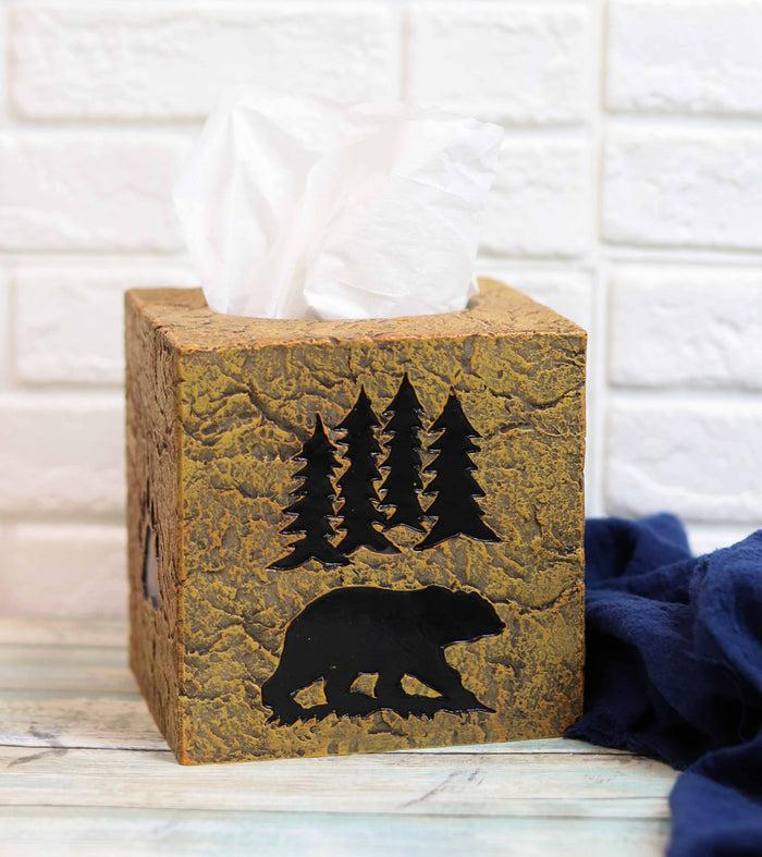 ebros gift Rustic Western Black Bear Pine Trees Forest Silhouette Tissue Box Cover Holder