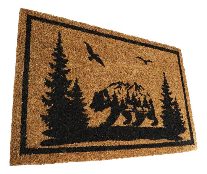 Ebros Gift Rustic Western Black Bear Scenic Pine Forest Coir Fiber Floor Mat Doormat 30X18