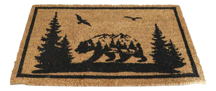 Ebros Gift Rustic Western Black Bear Scenic Pine Forest Coir Fiber Floor Mat Doormat 30X18