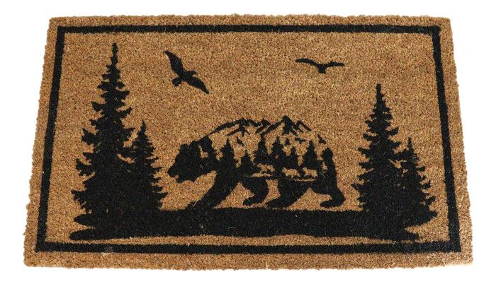 ebros gift Rustic Western Black Bear Scenic Pine Forest Coir Fiber Floor Mat Doormat 30X18