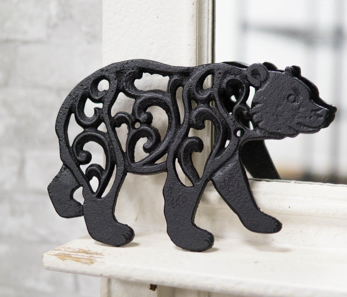 ebros gift Rustic Western Black Bear Scroll Filigree Art Design Cast Iron Wall Decor Plaque