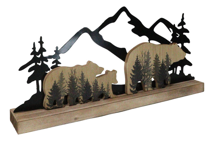 Ebros Gift Rustic Western Black Bears And Cub By Mountain Forest Cutout Wooden Figurine