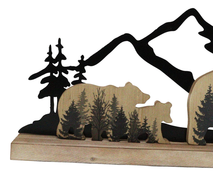 Ebros Gift Rustic Western Black Bears And Cub By Mountain Forest Cutout Wooden Figurine