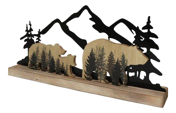 Ebros Gift Rustic Western Black Bears And Cub By Mountain Forest Cutout Wooden Figurine