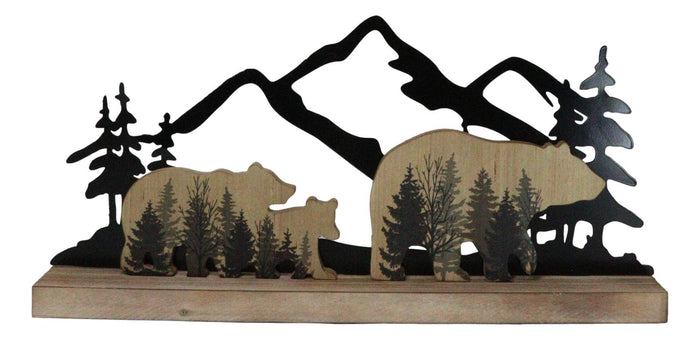 ebros gift Rustic Western Black Bears And Cub By Mountain Forest Cutout Wooden Figurine